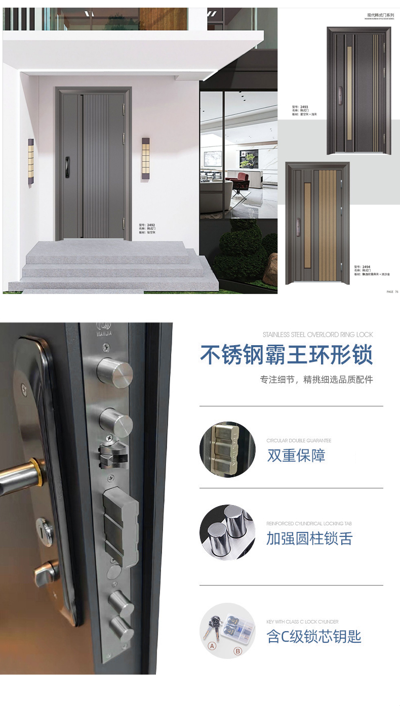 304不锈钢入户单门中式雕花韩式门中门别墅通风进户子母防盗大门(图7)