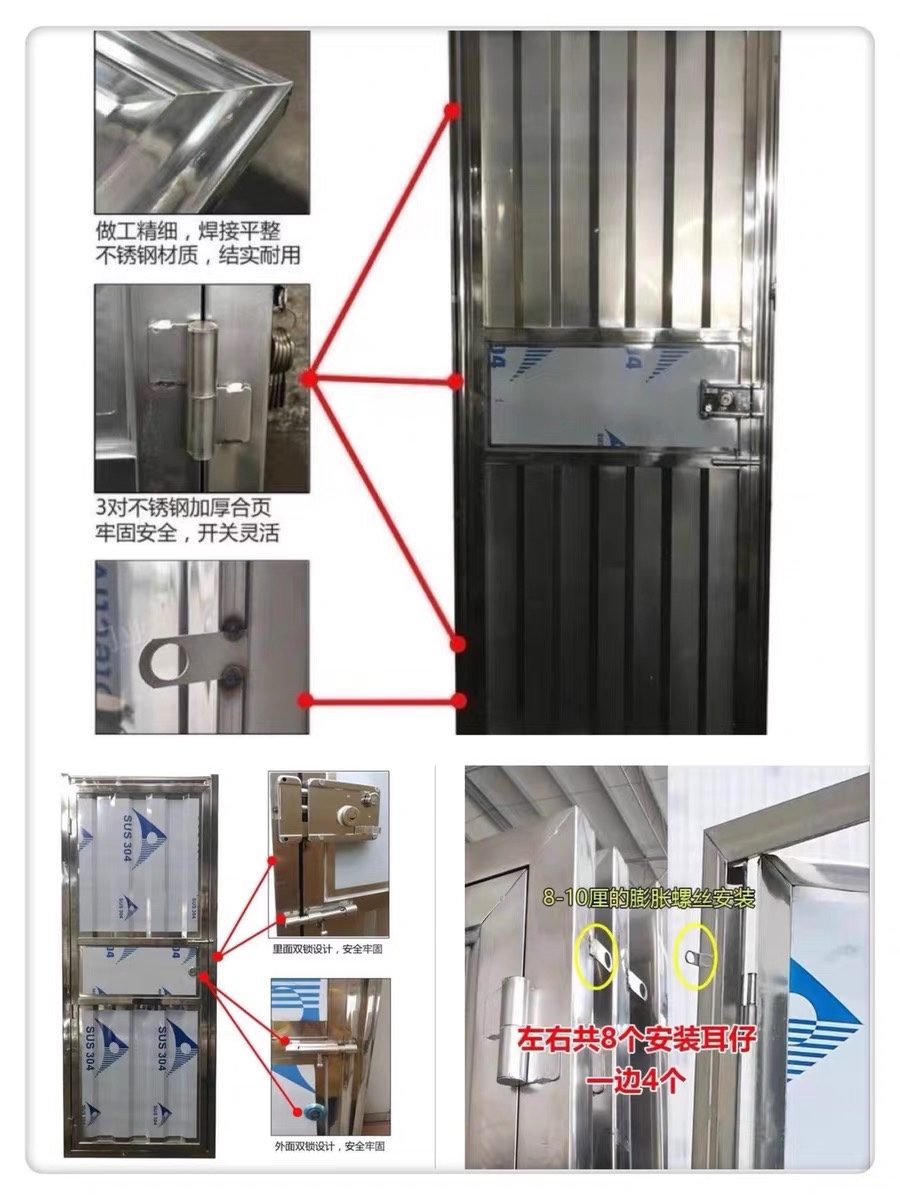 不锈钢三格板双层板简易门出租房宿舍入户门防盗门工程门学校门(图5)