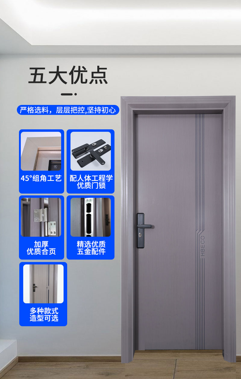 镀锌板房间门 烤漆门 卧室门 佛山工厂直销 平开门防潮防白蚁耐用(图4)