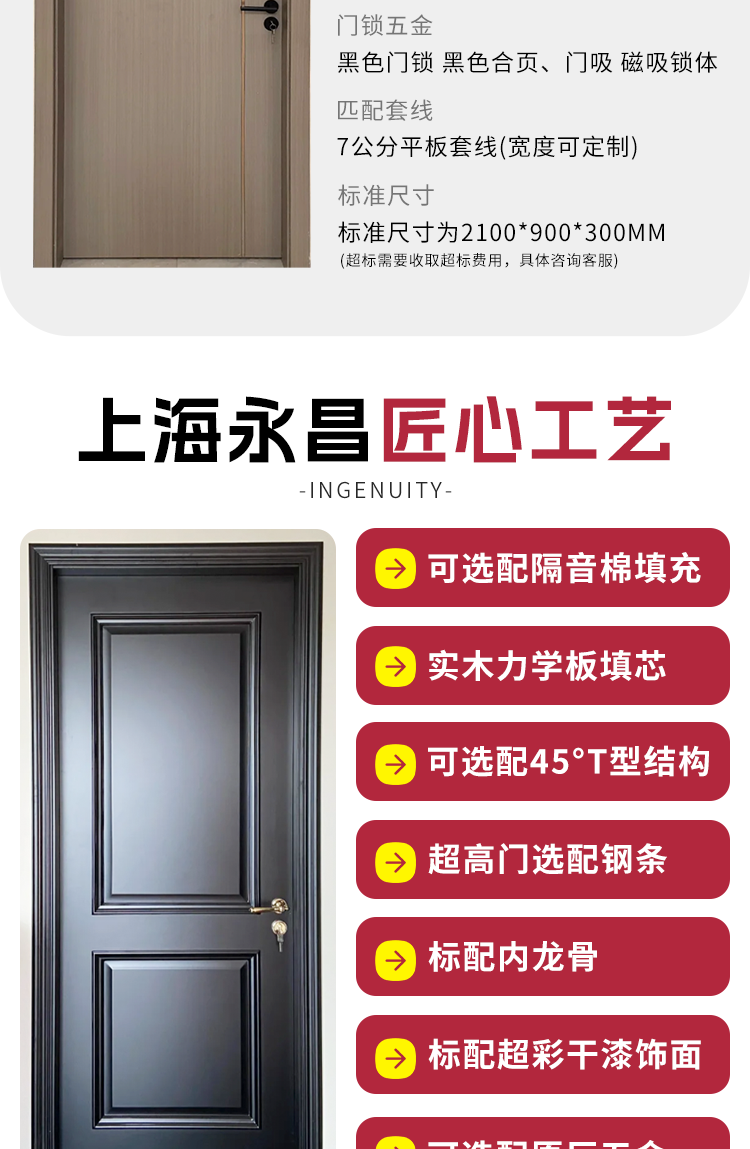 上海卧室门实木复合多层烤漆门免漆门定做 实木门定制室内门包安.(图4)