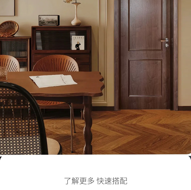 新中式法式实木门房间门胡桃木色中古风室内门静音烤漆门原木门(图6)