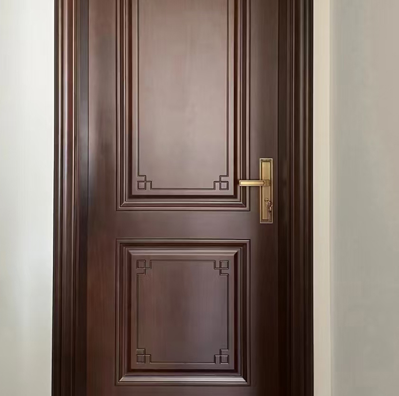 新中式法式实木门房间门胡桃木色中古风室内门静音烤漆门原木门(图10)