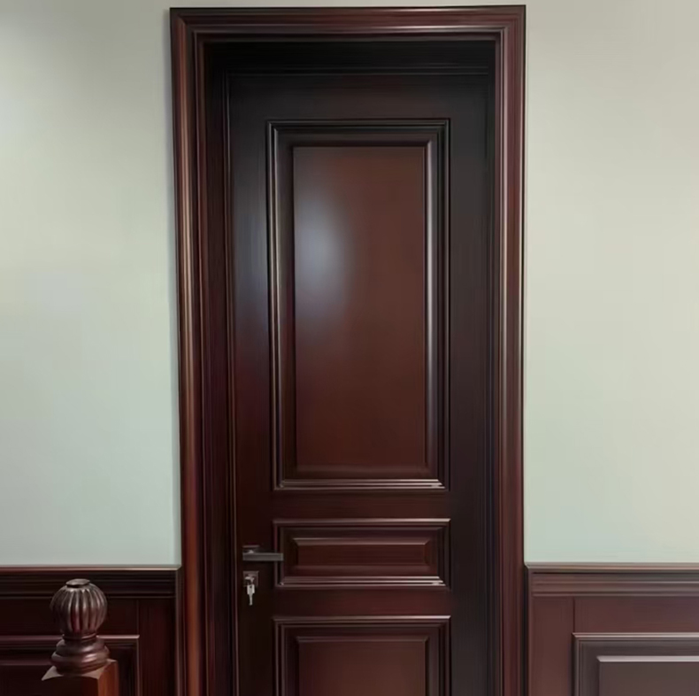 新中式法式实木门房间门胡桃木色中古风室内门静音烤漆门原木门(图13)