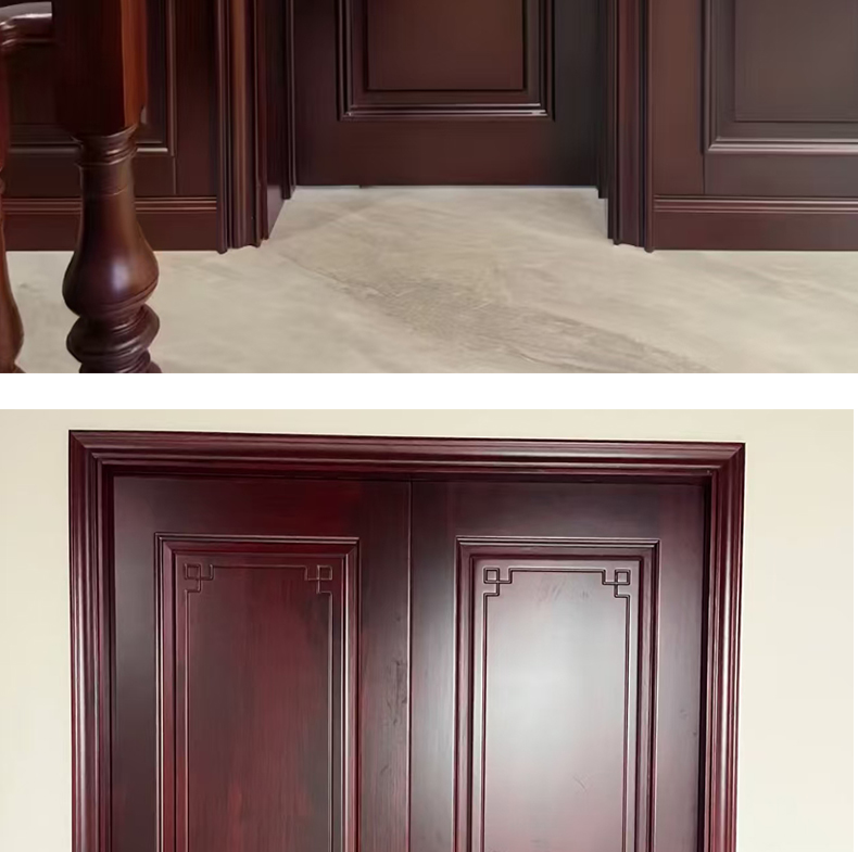 新中式法式实木门房间门胡桃木色中古风室内门静音烤漆门原木门(图14)