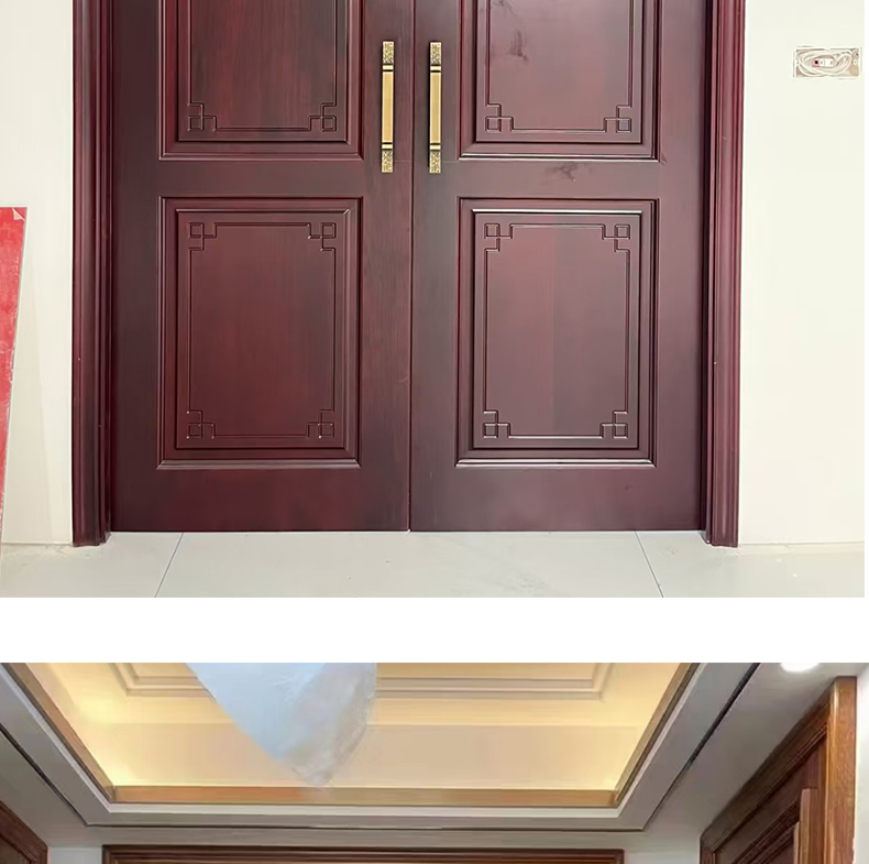 新中式法式实木门房间门胡桃木色中古风室内门静音烤漆门原木门(图15)