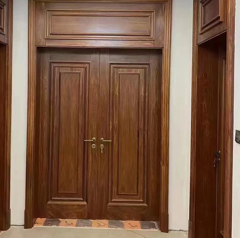 新中式法式实木门房间门胡桃木色中古风室内门静音烤漆门原木门(图16)