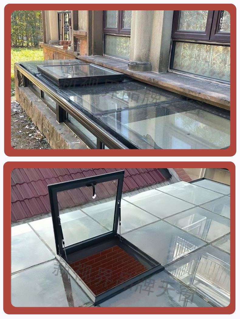 加厚铝合金电动天窗屋顶手动遮阳地下室水泥台阳光房斜屋顶定制(图10)