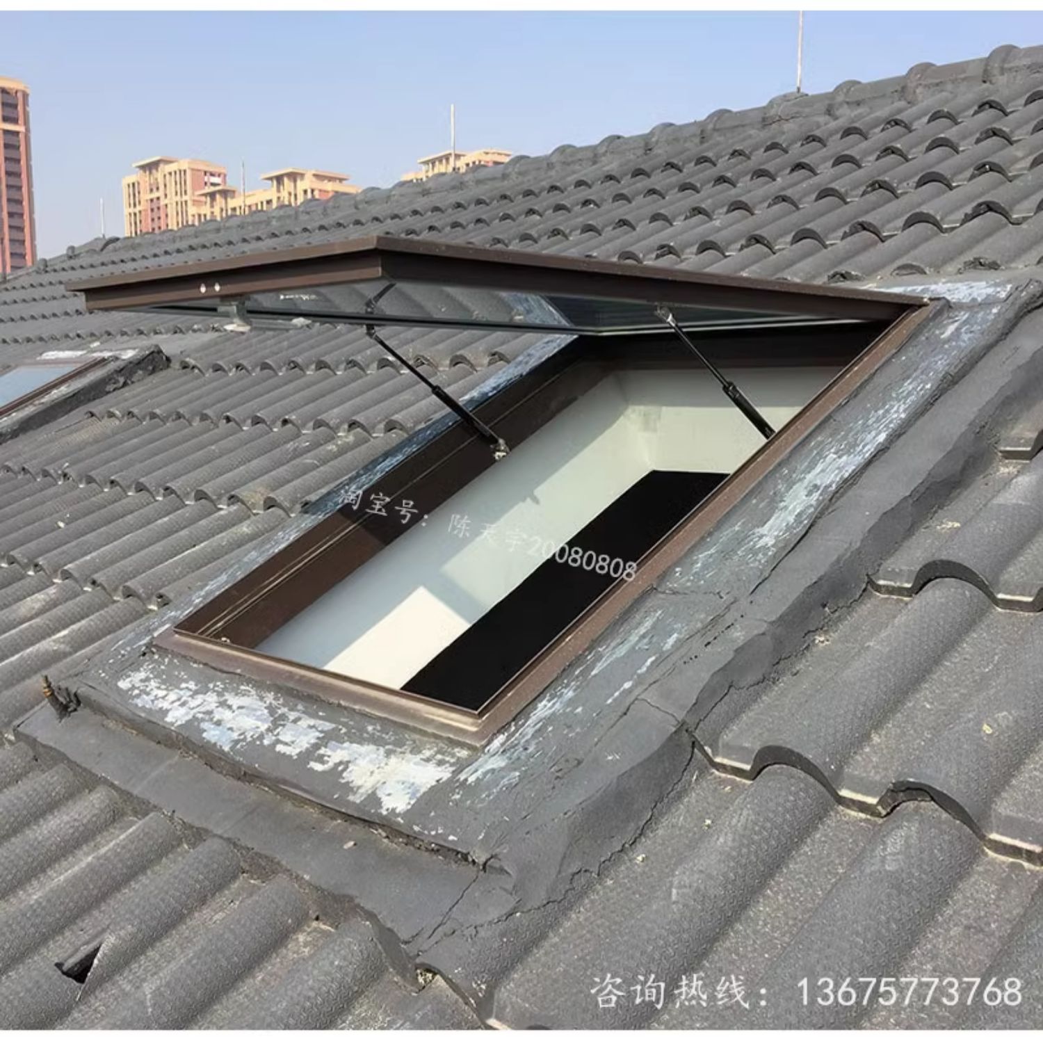 铝合金斜木屋顶天窗房顶斜坡阁楼斜顶阳光房透气窗平房屋手动电动(图34)