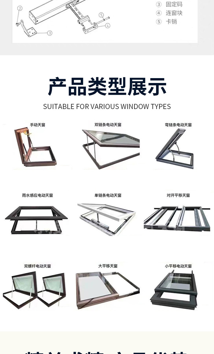 铝合金天窗定制平顶斜屋顶阁楼通风采光井阳光房平移电动手动天窗(图5)