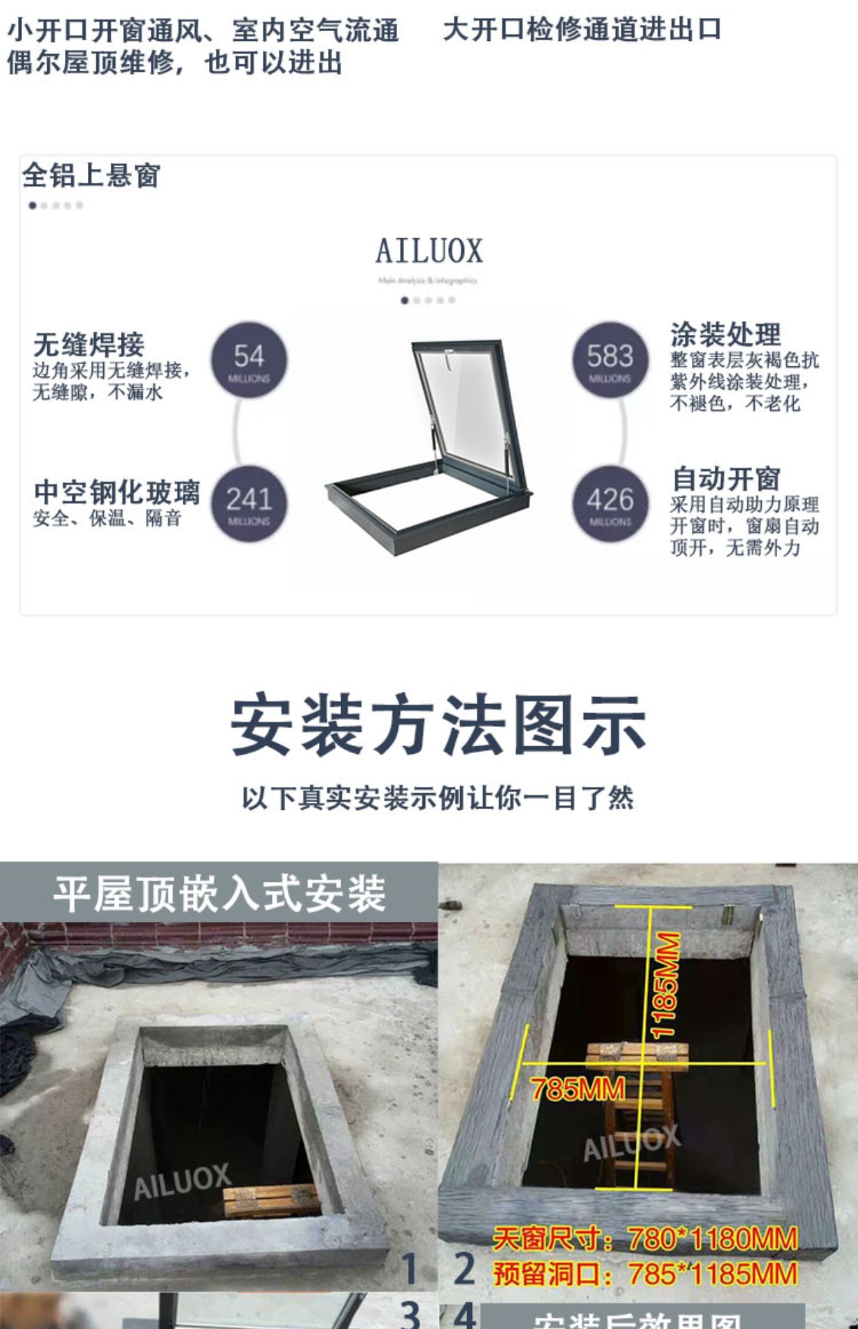 斜平屋顶阳光房屋顶采光天窗地下室采光井阁楼天窗铝合金天窗(图5)
