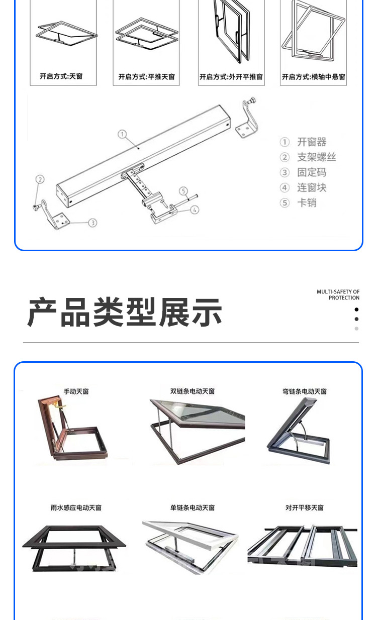 加厚铝合金天窗定制斜屋顶屋面阳光房阁楼采光井电动手动平移天窗(图8)