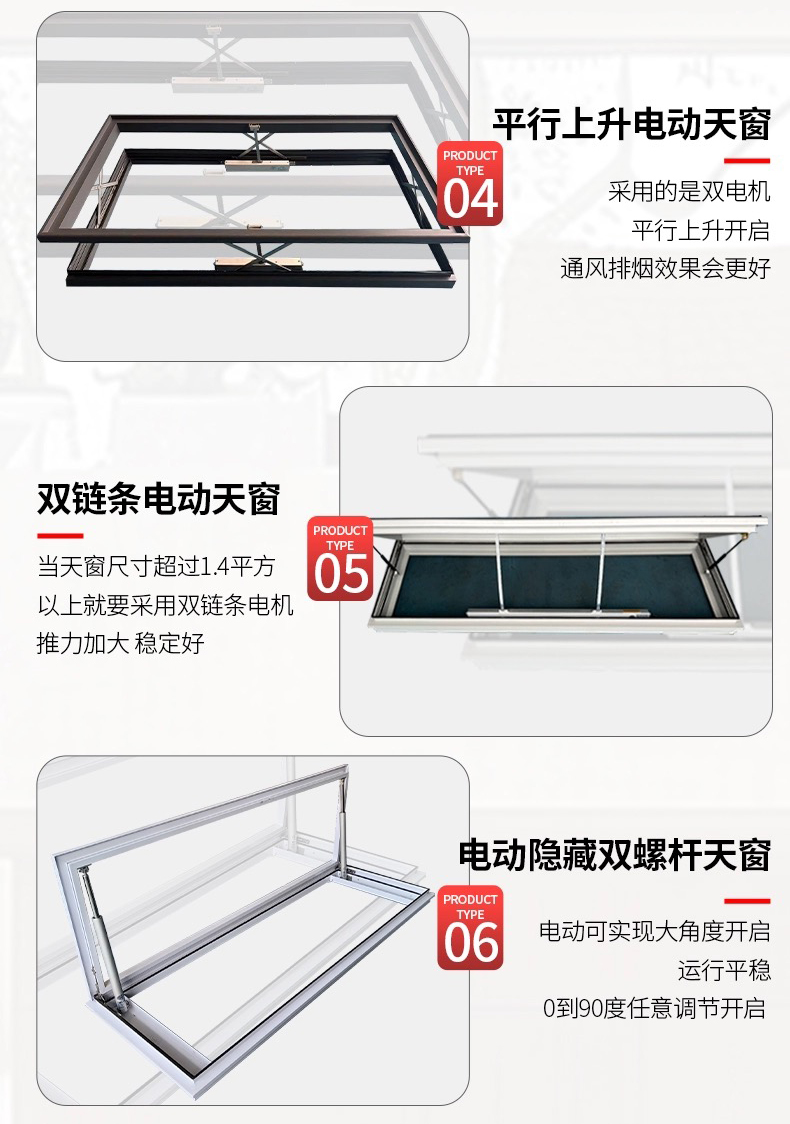 手动电动定制铝合金平移采光井斜屋顶消防排烟玻璃房楼顶天窗(图6)