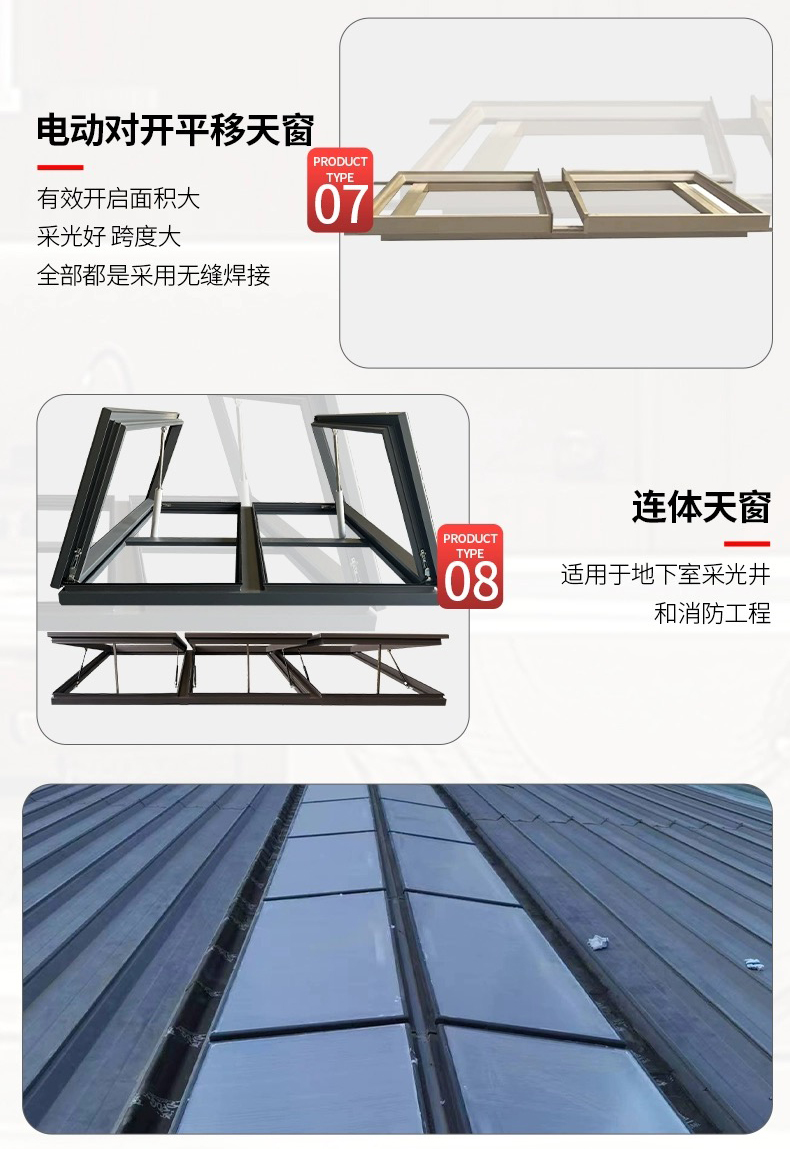 手动电动定制铝合金平移采光井斜屋顶消防排烟玻璃房楼顶天窗(图7)