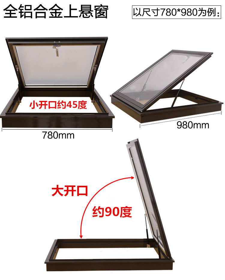 木结构屋顶天窗平屋顶铝合金电动天窗斜屋顶阁楼天窗采光透气天窗(图7)