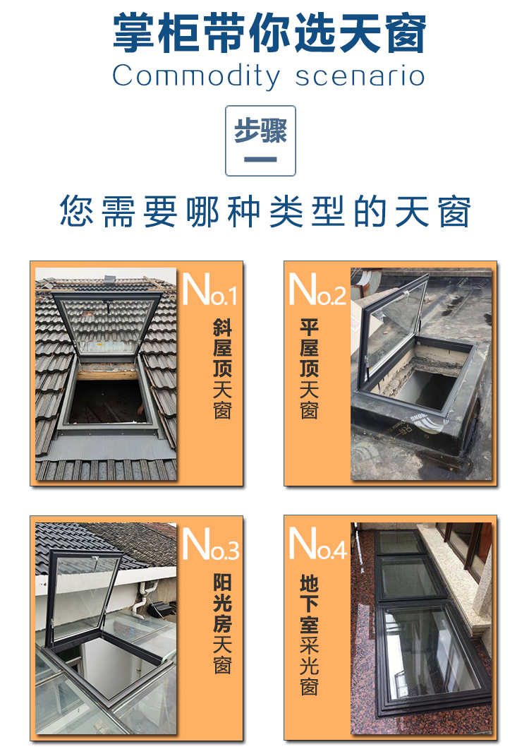 铝合金斜平屋顶天窗电动楼顶盖板专用阁楼阳光房地下采光井老虎窗(图12)