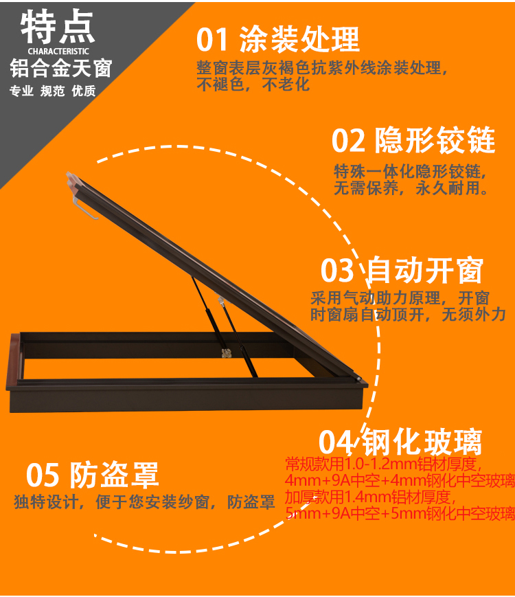 广东铝合金斜屋顶天窗斜屋面老虎窗阳光房电动窗地下室采光井(图7)