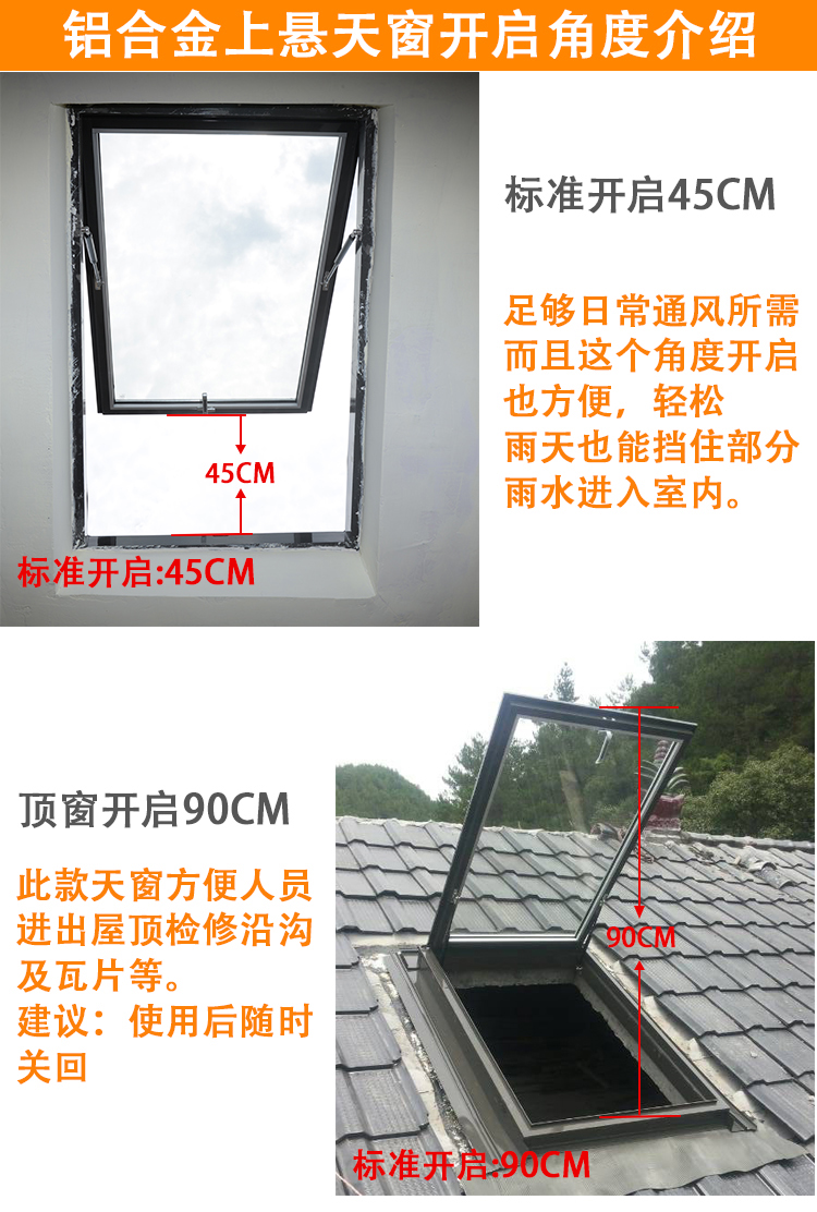 铝合金斜屋顶天窗斜屋面老虎窗阳光房电动窗地下室采光井(图21)
