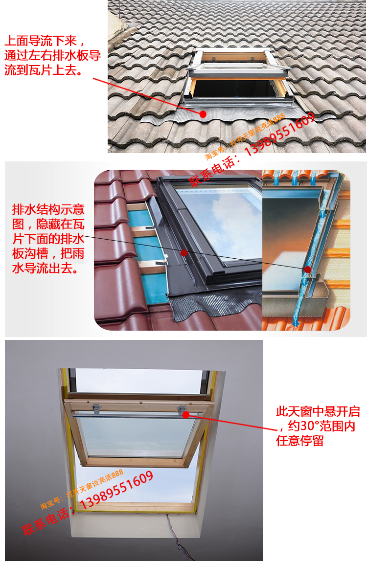 铝合金斜屋顶天窗斜屋面老虎窗阳光房电动窗地下室采光井(图60)