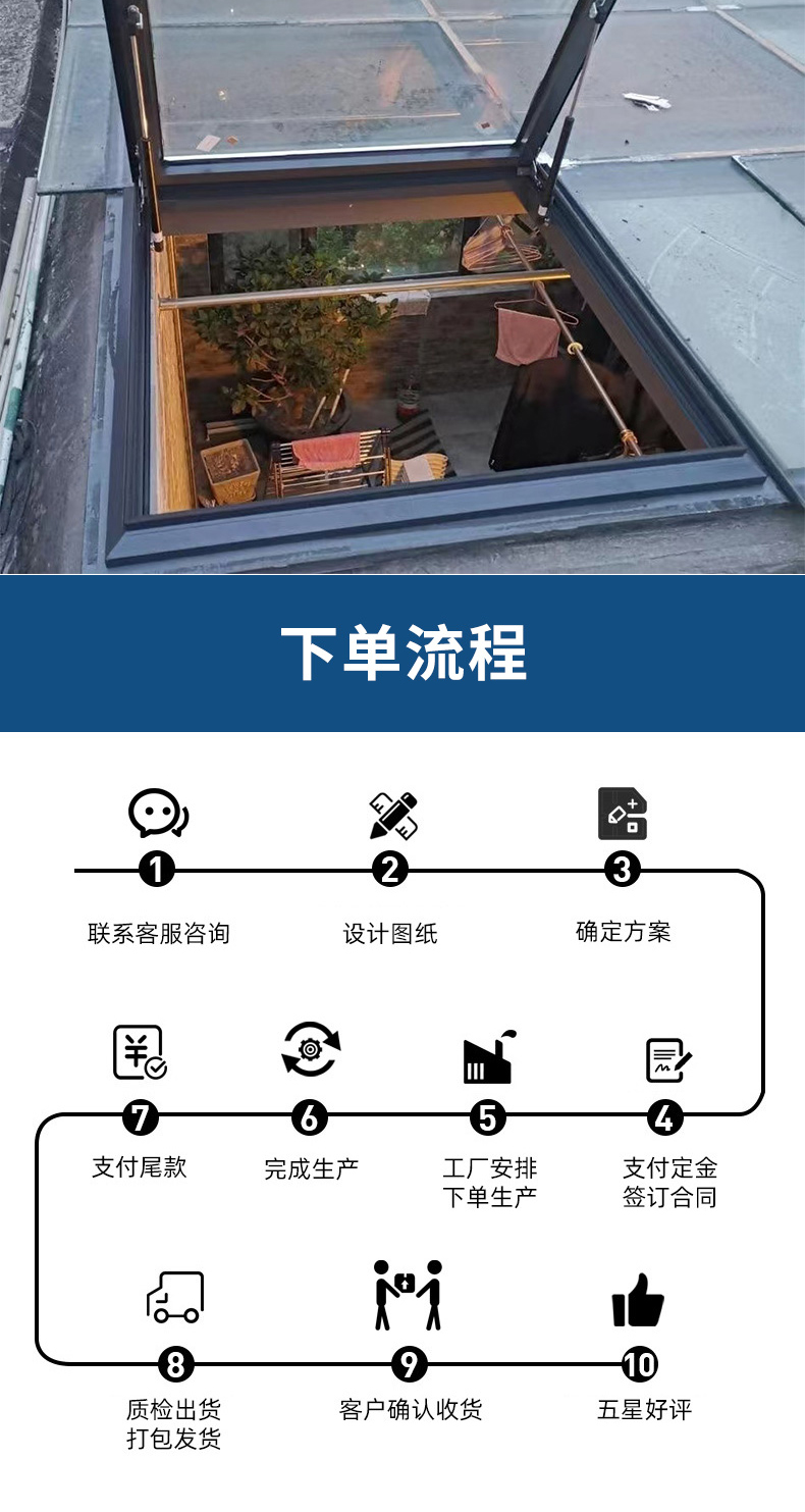 铝合金电动天窗屋顶阳光房斜平面木阁楼地下手动采光井房顶老虎窗(图10)