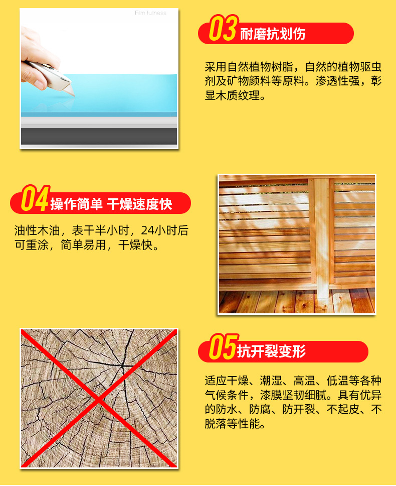 千居美 防腐木油 户外木器漆清漆防水防霉实木透明室外耐候木蜡油(图8)