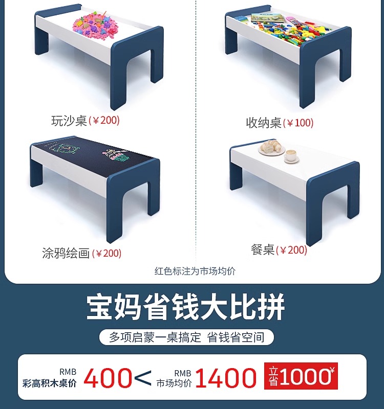 宝宝儿童积木桌多功能实木桌子大尺寸颗粒积木拼装益智游戏玩具桌(图13)