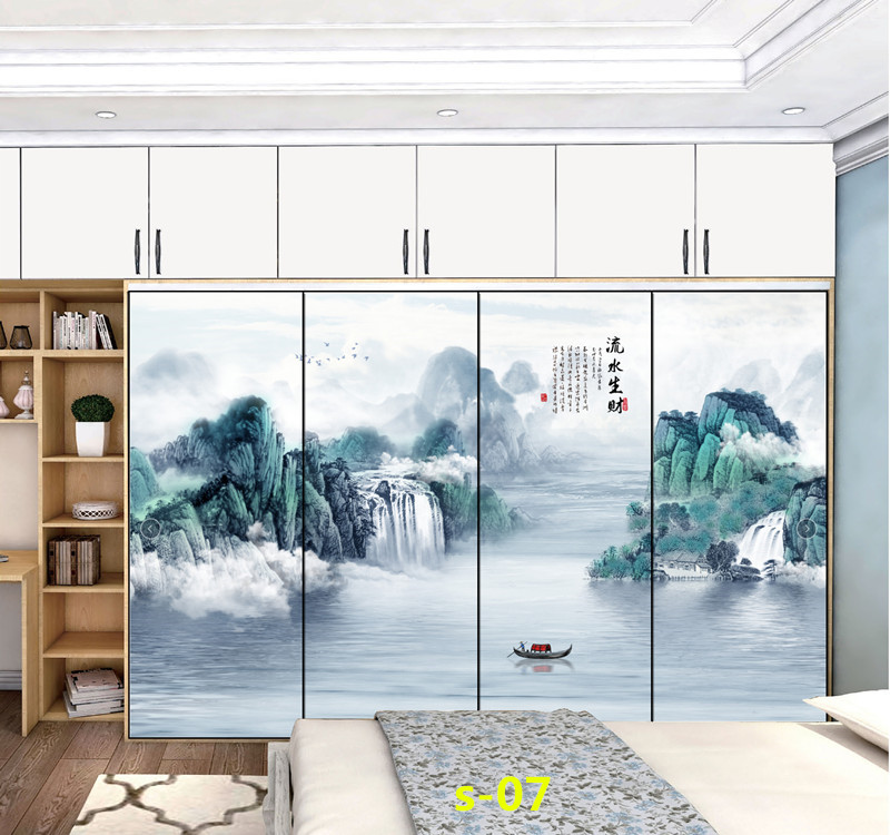 水墨山水画推拉门定做新中式移门中国风彩绘衣柜门定制衣橱壁柜门(图12) 水墨山水画推拉门定做新中式移门中国风彩绘衣柜门定制衣橱壁柜门(图12)