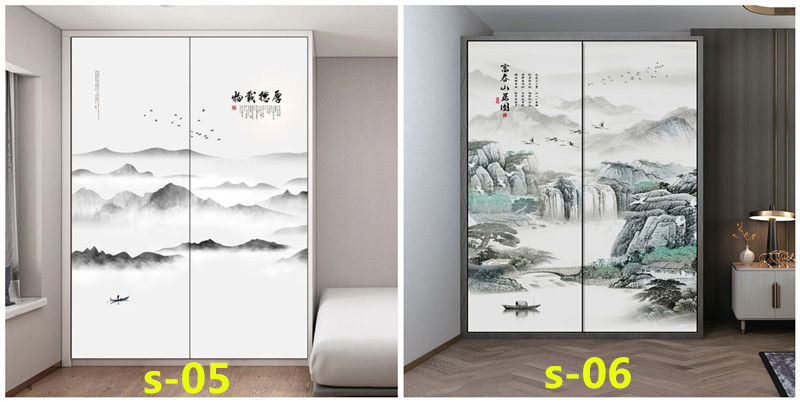 水墨山水画推拉门定做新中式移门中国风彩绘衣柜门定制衣橱壁柜门(图11) 水墨山水画推拉门定做新中式移门中国风彩绘衣柜门定制衣橱壁柜门(图11)
