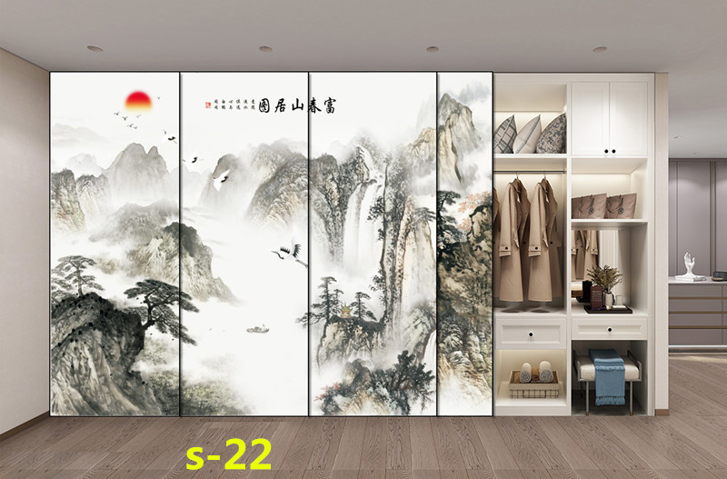 水墨山水画推拉门定做新中式移门中国风彩绘衣柜门定制衣橱壁柜门(图21) 水墨山水画推拉门定做新中式移门中国风彩绘衣柜门定制衣橱壁柜门(图21)