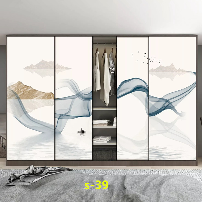 水墨山水画推拉门定做新中式移门中国风彩绘衣柜门定制衣橱壁柜门(图30) 水墨山水画推拉门定做新中式移门中国风彩绘衣柜门定制衣橱壁柜门(图30)