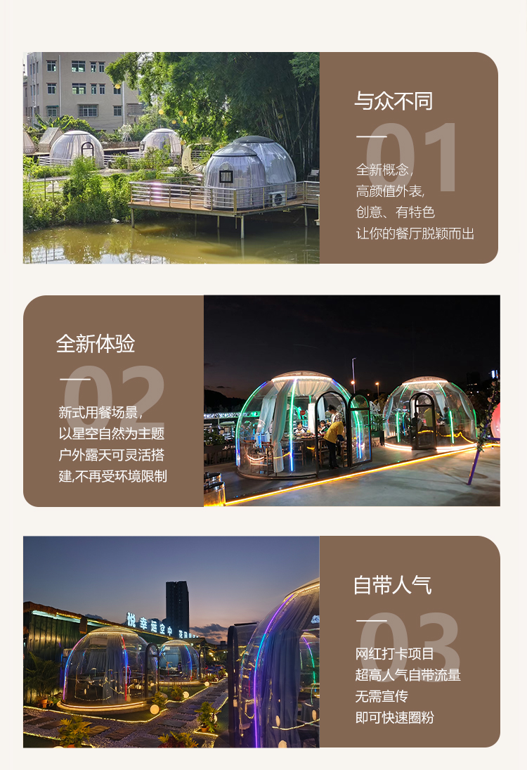 网红PC泡泡屋室外透明星空房民宿酒店餐饮户外庭院移动阳光房帐篷(图10)