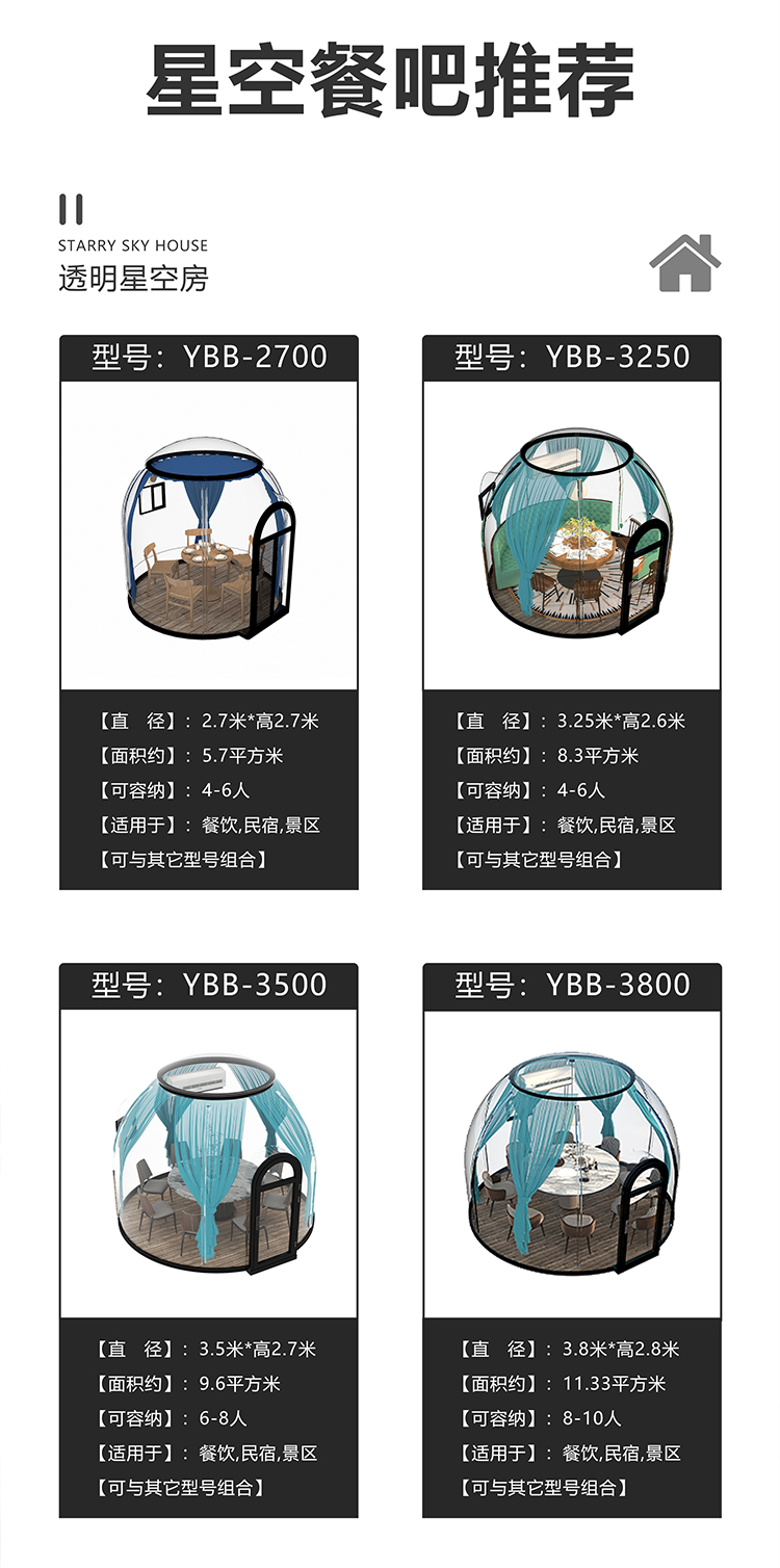 网红PC泡泡屋室外透明星空房民宿酒店餐饮户外庭院移动阳光房帐篷(图14)