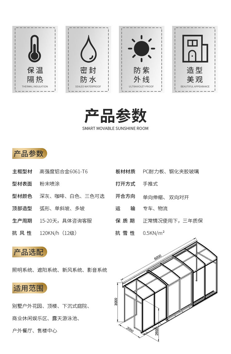 可折叠移动阳光房伸缩防违建厂家全国定制铝合金智能电动阳光房(图8)