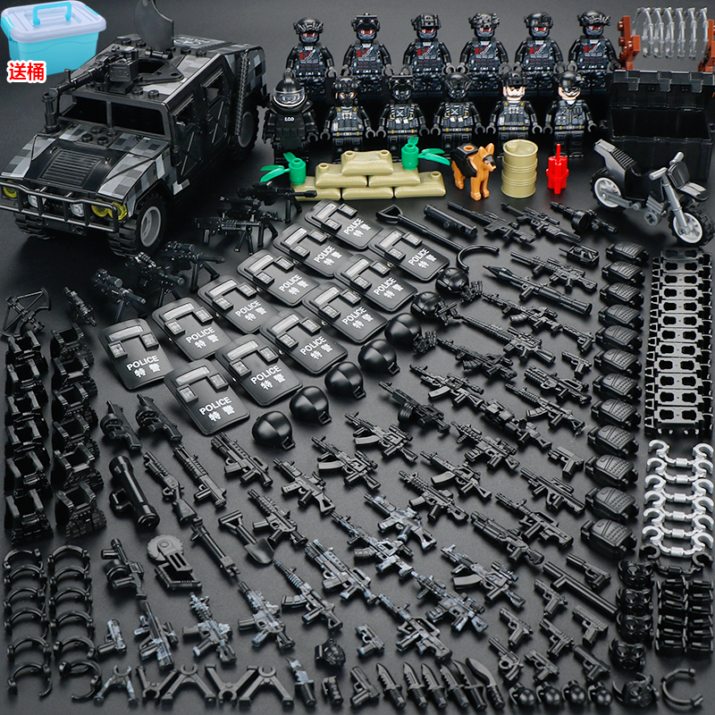 中国积木城市警察军事特种兵人仔士兵武器男孩子拼装小人儿童玩具(图2)