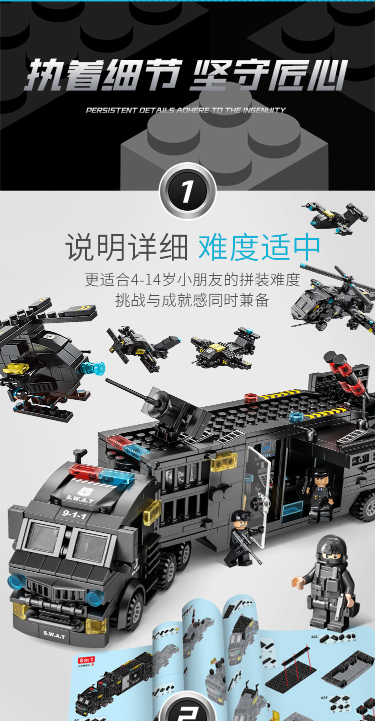 2024年新款积木拼装玩具军事警察男孩子儿童益智机器人3d礼物(图11)