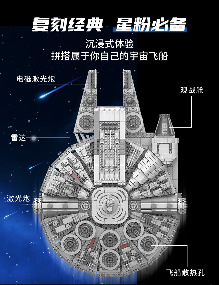 星球大战千年隼积木成人版高难度巨大型拼装玩具男孩飞船战舰礼物(图6)