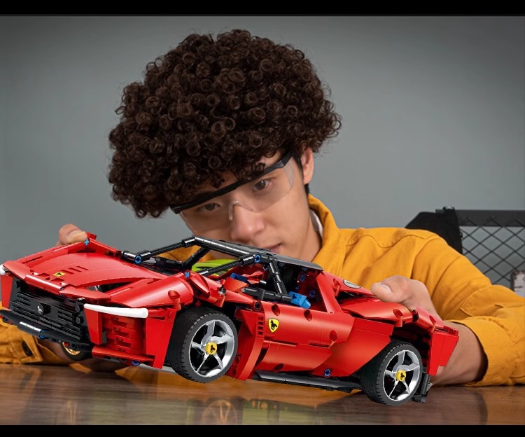 中国积木法拉力SP3跑车模型大型汽赛车男孩益智拼装玩具生日礼物(图16)