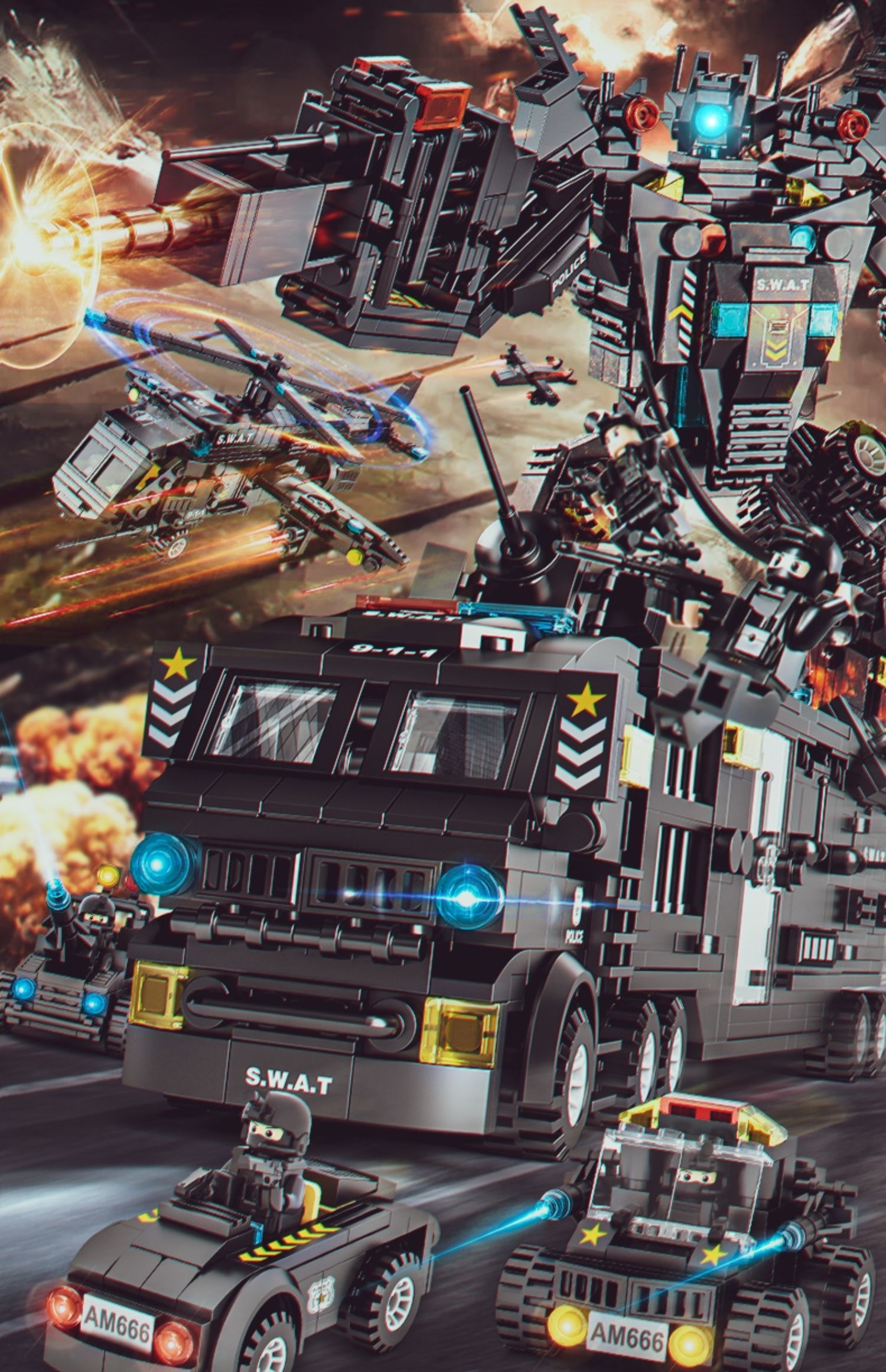 特警察积木益智拼系列汽车变形机器人金刚儿童男孩子玩具生日礼物(图1)