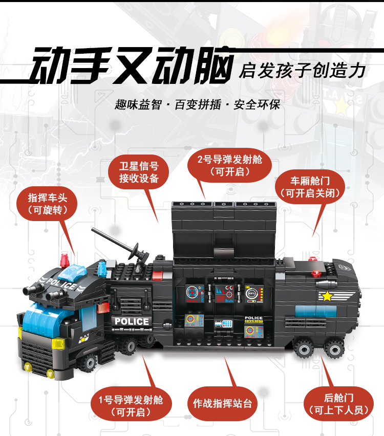 中国积木警察拼装益智变形机器人小颗粒男孩特警汽车玩具(图4)