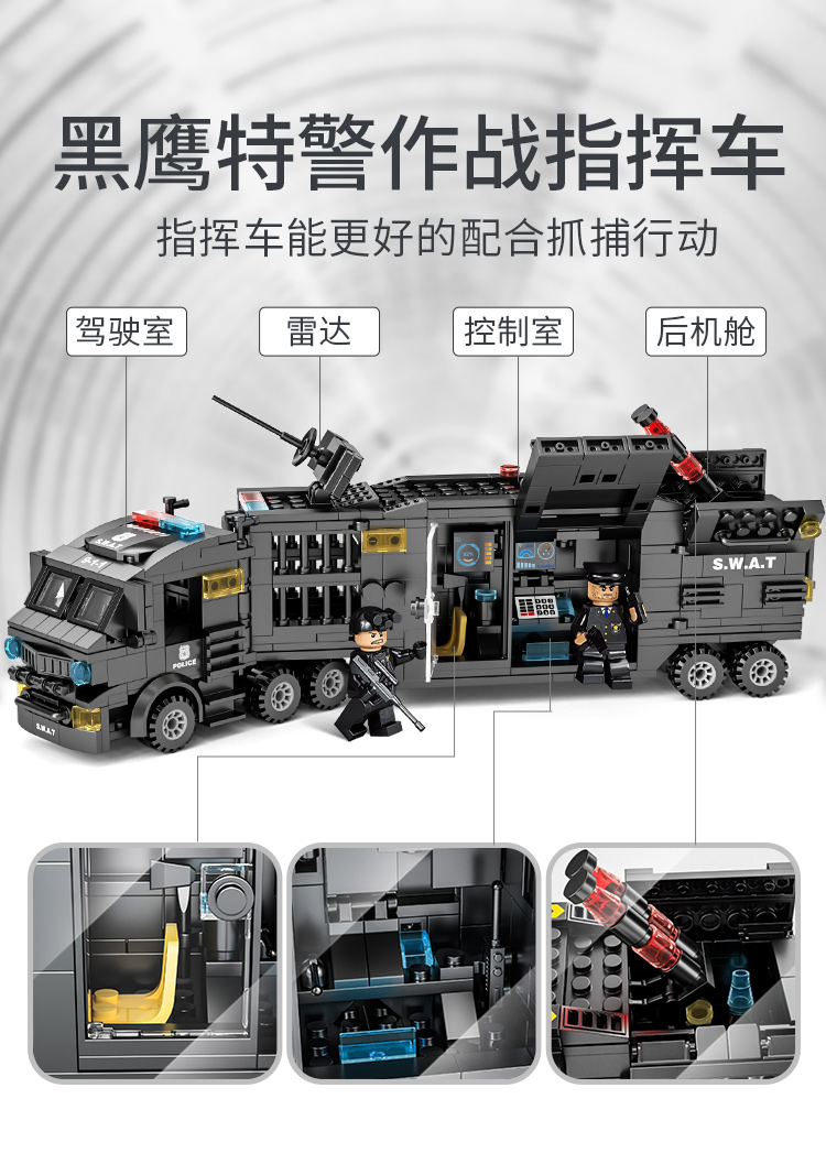 积木男孩子城市益智力拼装图汽车儿童特警机器人金刚玩具生日礼物(图4)