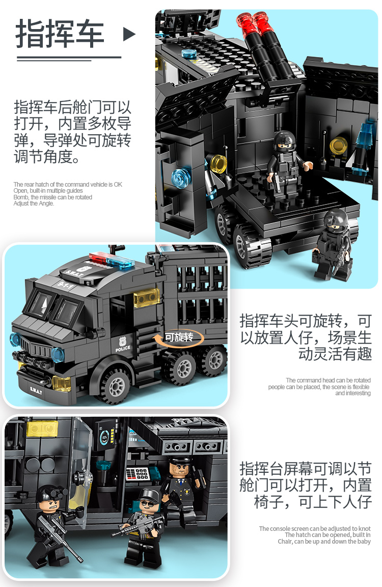 积木男孩子城市益智力拼装图汽车儿童特警机器人金刚玩具生日礼物(图6)
