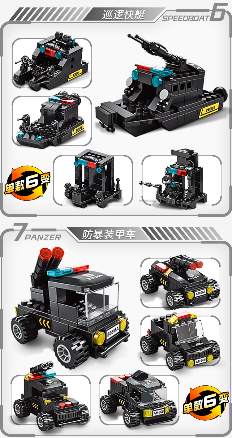 积木男孩子城市益智力拼装图汽车儿童特警机器人金刚玩具生日礼物(图16)