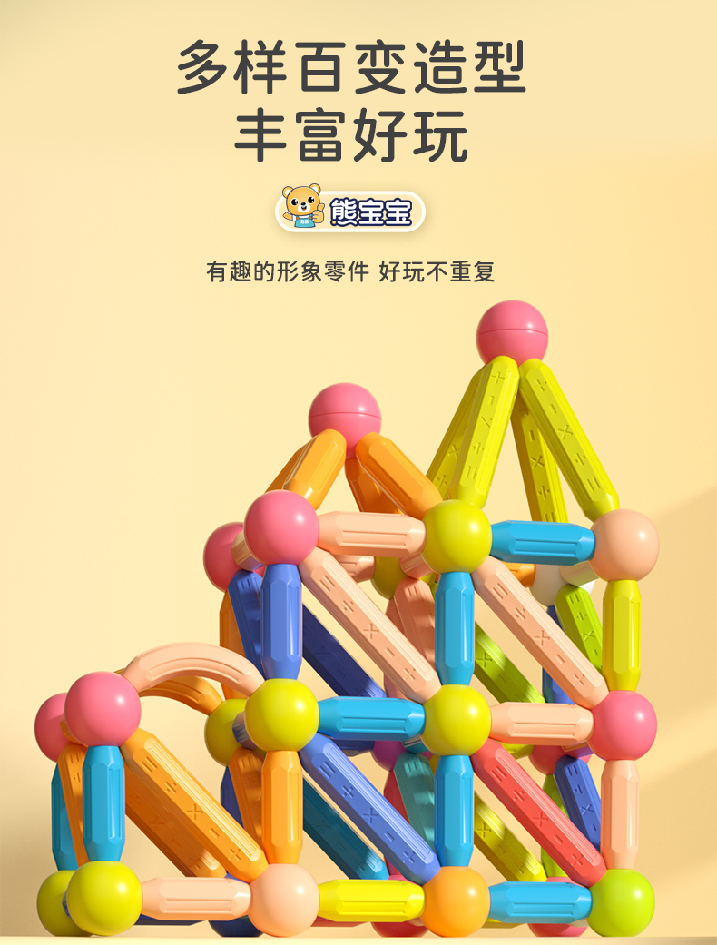 百变磁力棒儿童宝宝拼装积木片女孩磁铁智力拼接益智拼图早教玩具(图17)