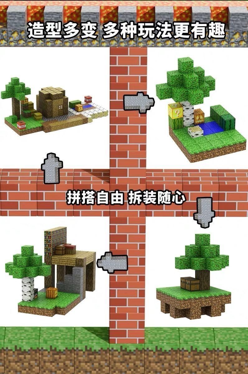 我的世界磁力方块积木人仔动物磁吸拼搭模型益智男孩儿童玩具礼物(图7)