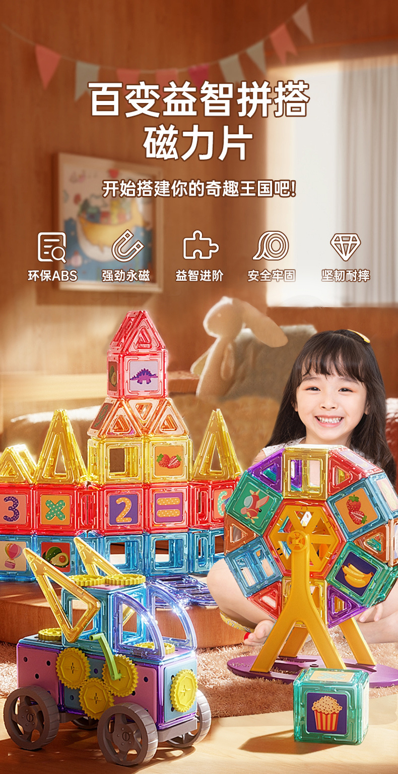磁力片儿童益智玩具吸铁石贴拼装积木女男孩纯智力百变磁力棒磁性(图1)