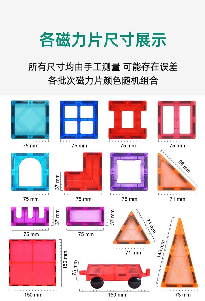 磁力片儿童益智玩具积木彩窗强力拼装拼图管道生日礼物男女孩75mm(图1)