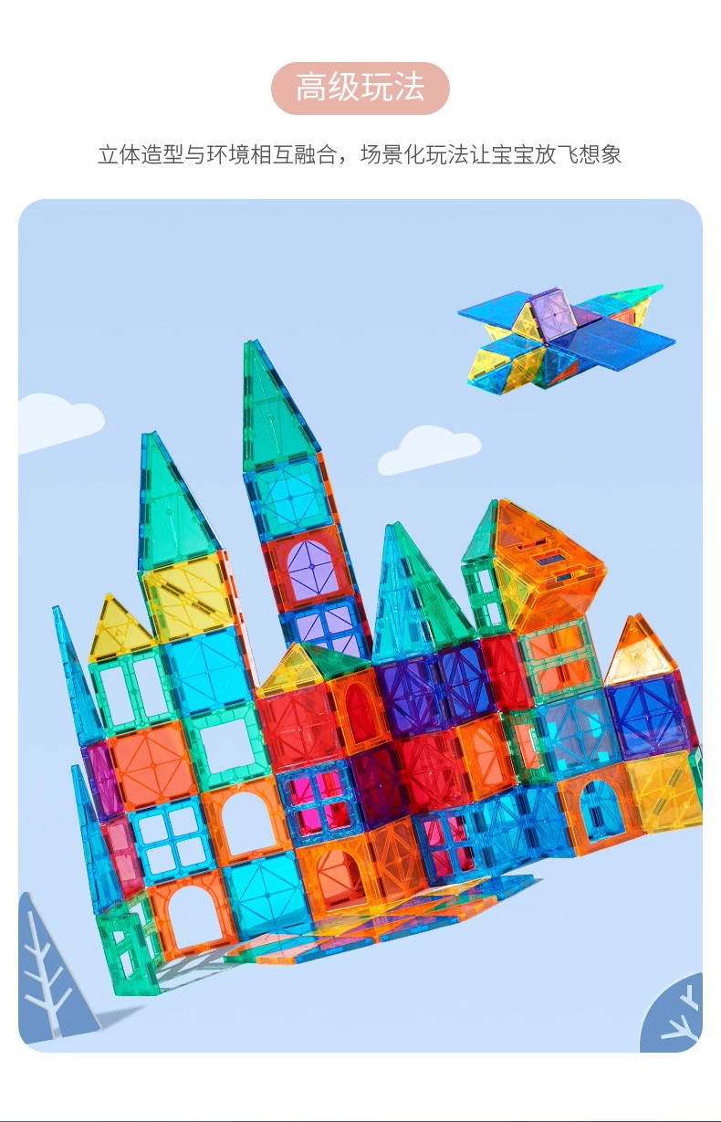 磁力片儿童益智玩具积木彩窗强力拼装拼图管道生日礼物男女孩75mm(图6)