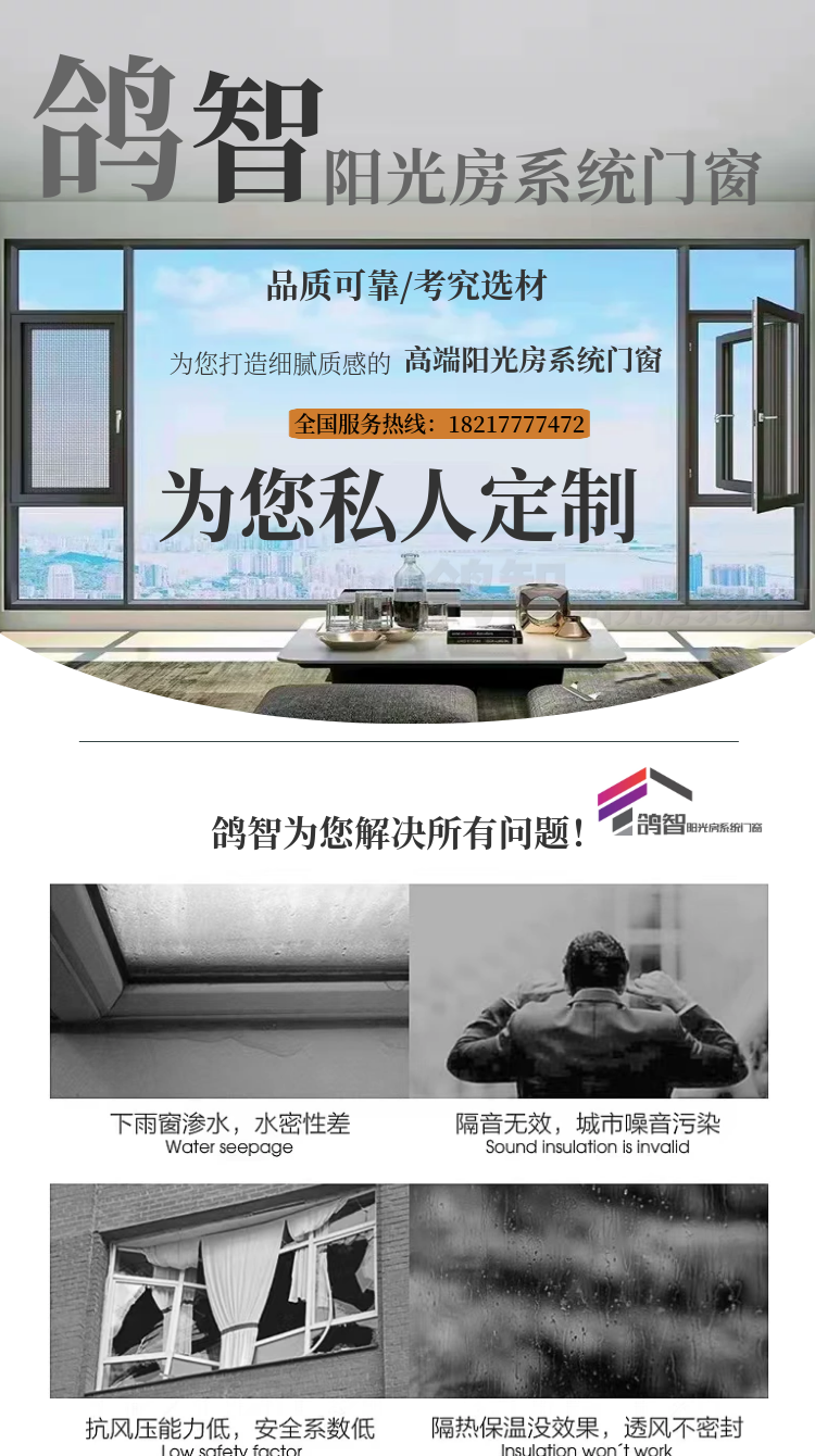 常州无锡封阳台断桥铝合金落地隔音玻璃隔热露台别墅系统门窗定制(图2)