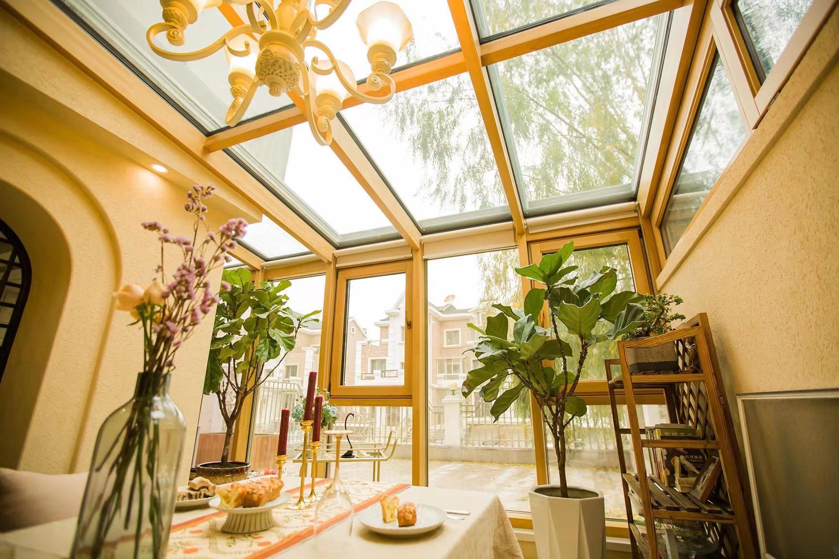 厂家直销铝包木门窗定制门窗隔音密封窗户木包铝阳光房广东(图2)