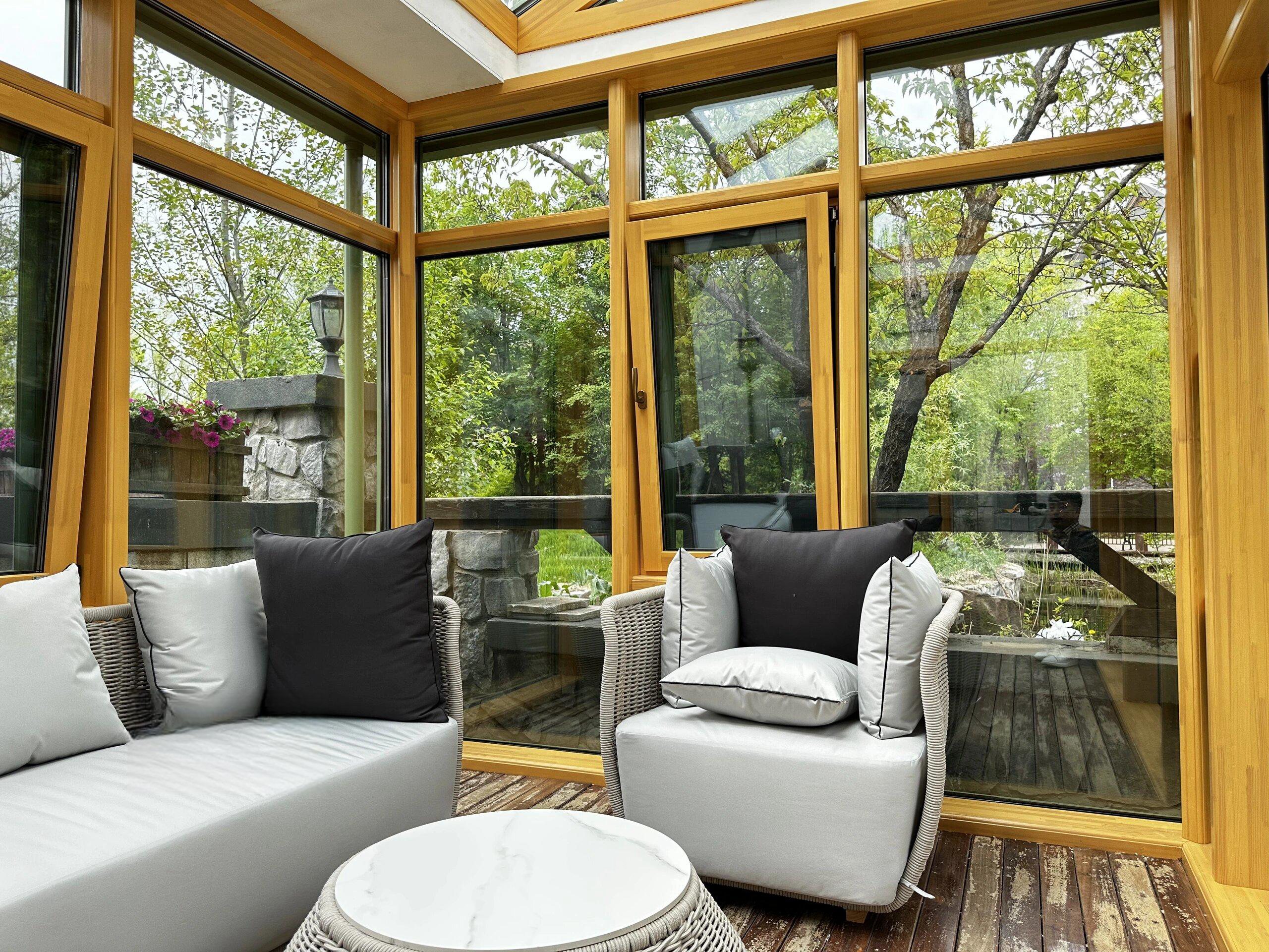 厂家直销铝包木门窗定制门窗隔音密封窗户木包铝阳光房广东(图15)