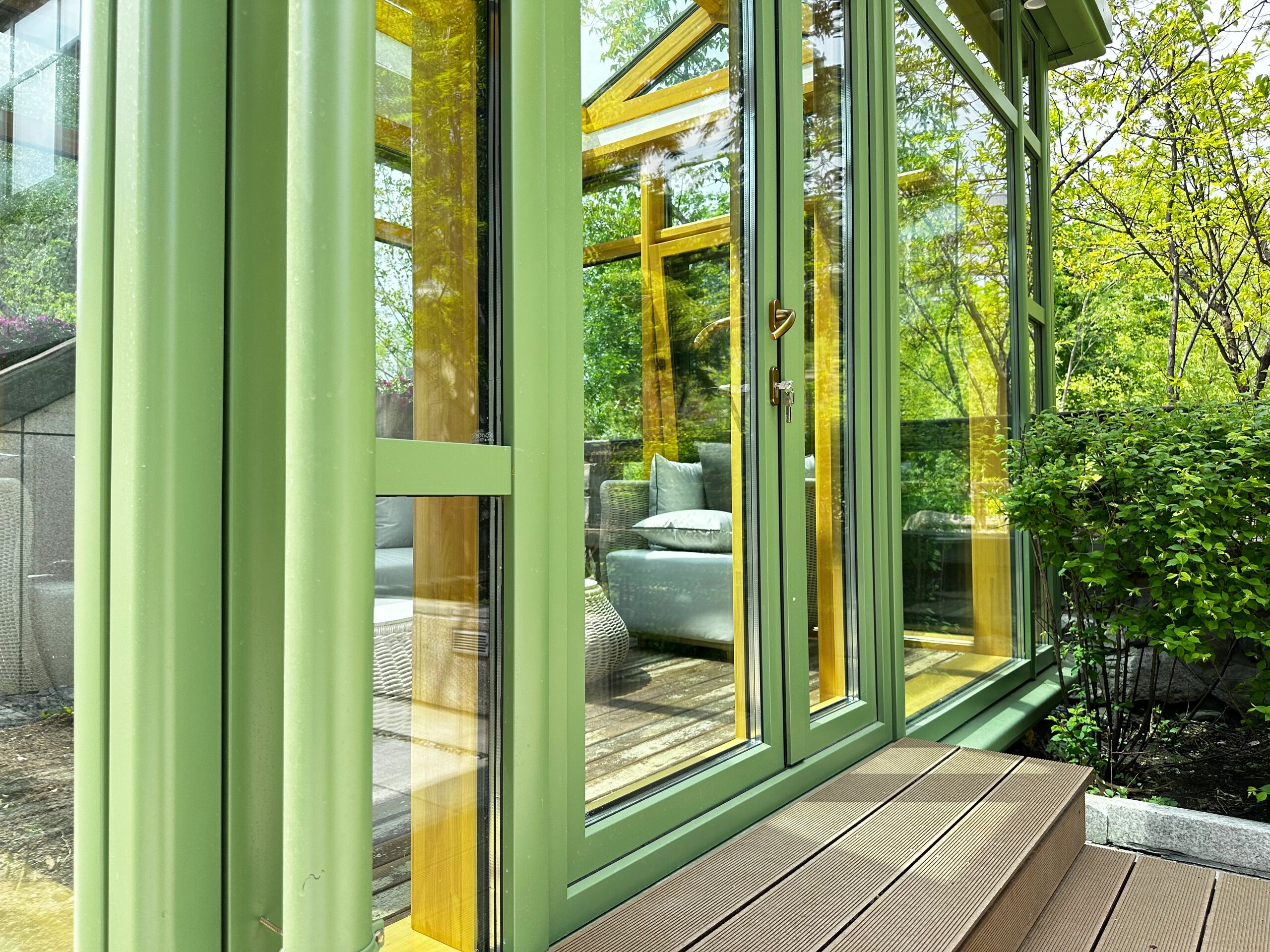 厂家直销铝包木门窗定制门窗隔音密封窗户木包铝阳光房广东(图19)